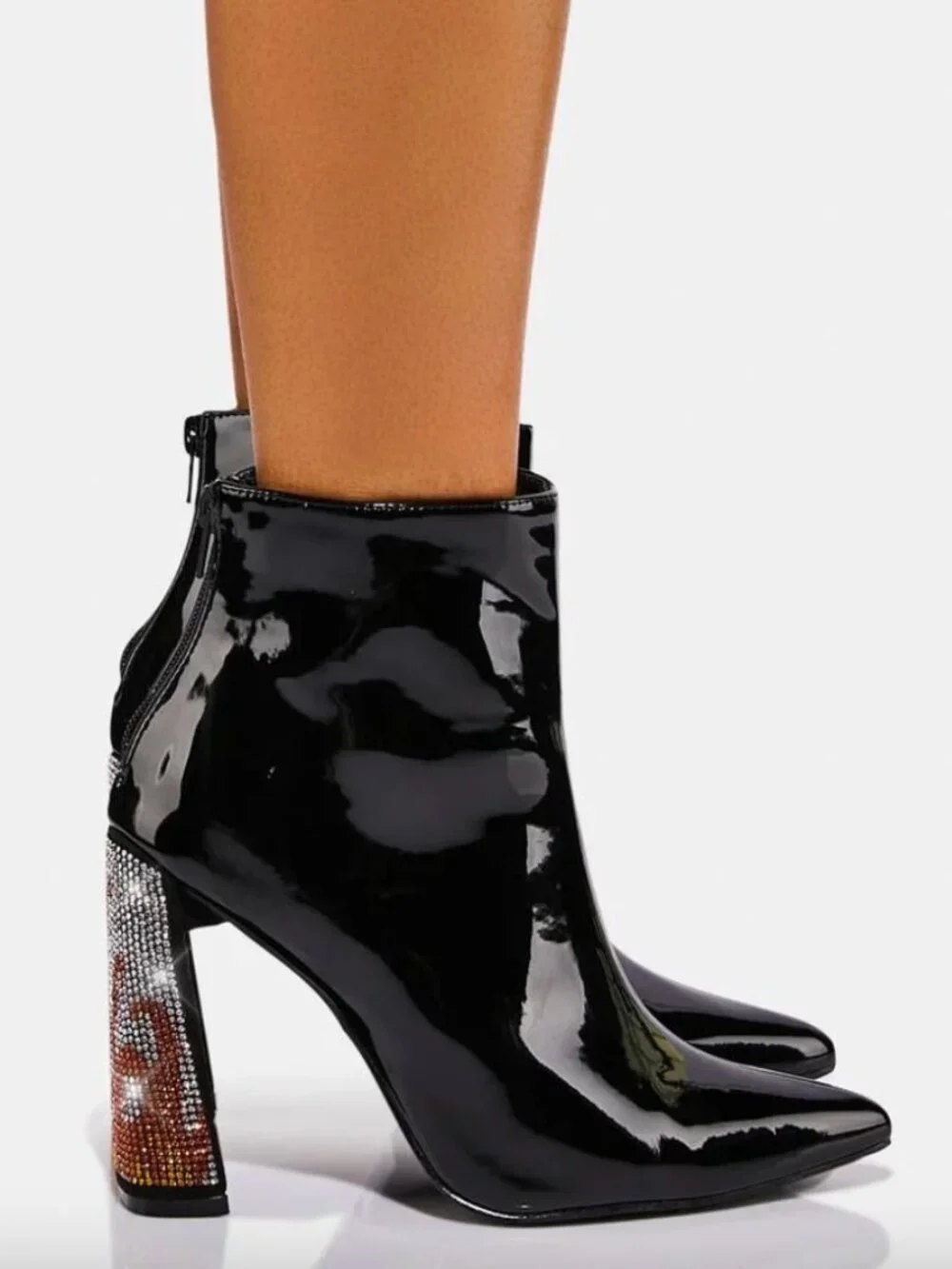 NEW! Dolls Kills Patent Women's Ankle Boots with Flame Crystal Heel Size 8.5